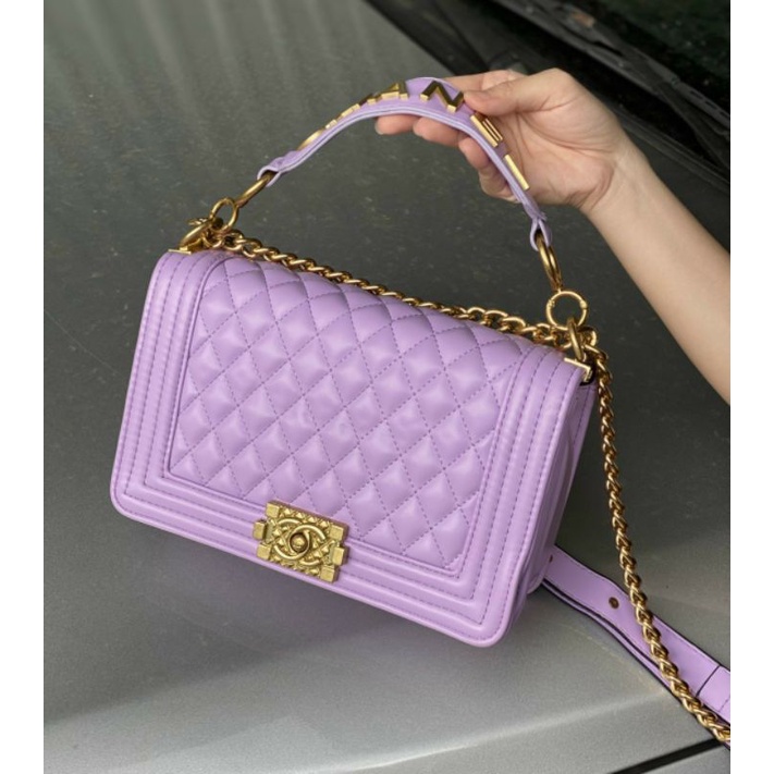 Túi xách xích chaneo màu hồng tím size 25cm