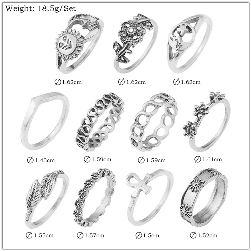 Set 11 Nhẫn Đeo Đốt Ngón Tay Nhiều Kiểu Dáng Thời Trang Cho Nữ