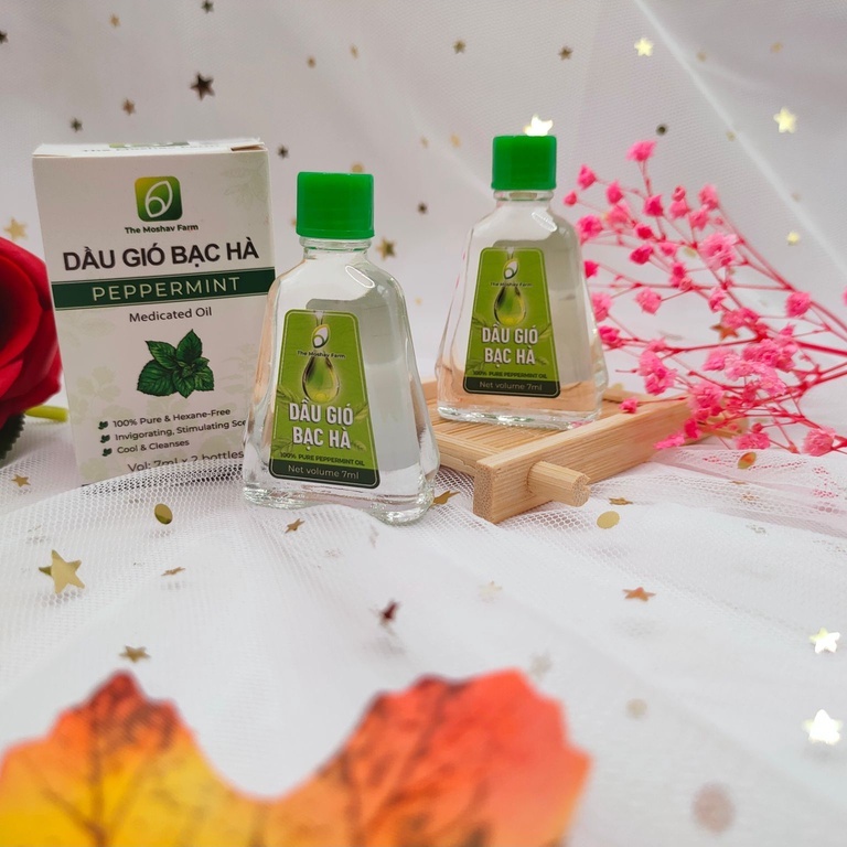 Dầu Gió Bạc Hà Mát Dịu Thông Mũi Giảm Say Xe  The Moshav Farm Hộp 2 chai 7ml