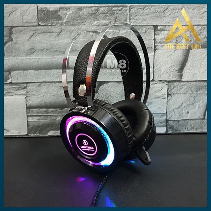 Tai Nghe Máy Tính Có Mic Gaming PC Laptap Led Rgb Headphone Chụp Tai Lightning V6S Nghe Nhạc Chơi Game Có Dây
