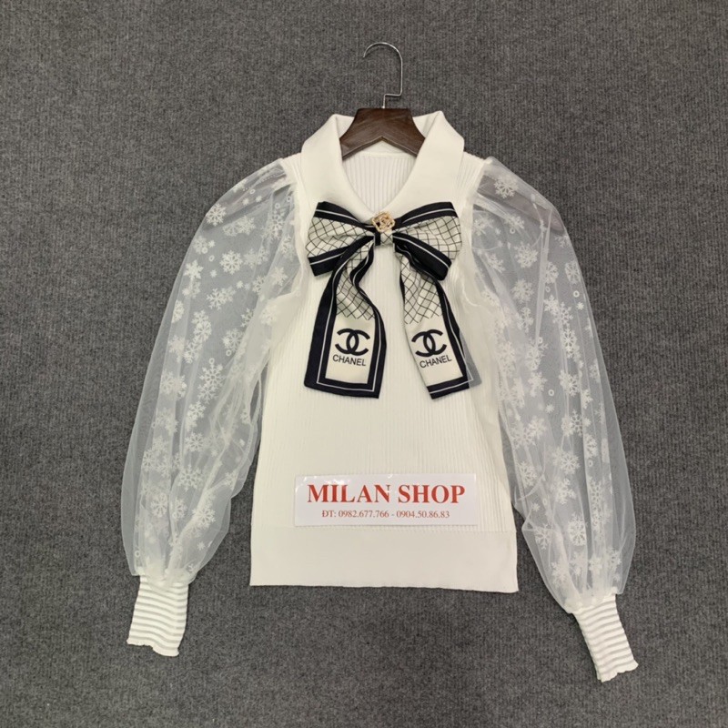 Áo len cổ bẻ dài tay von kèm khăn lụa chanh sả | BigBuy360 - bigbuy360.vn