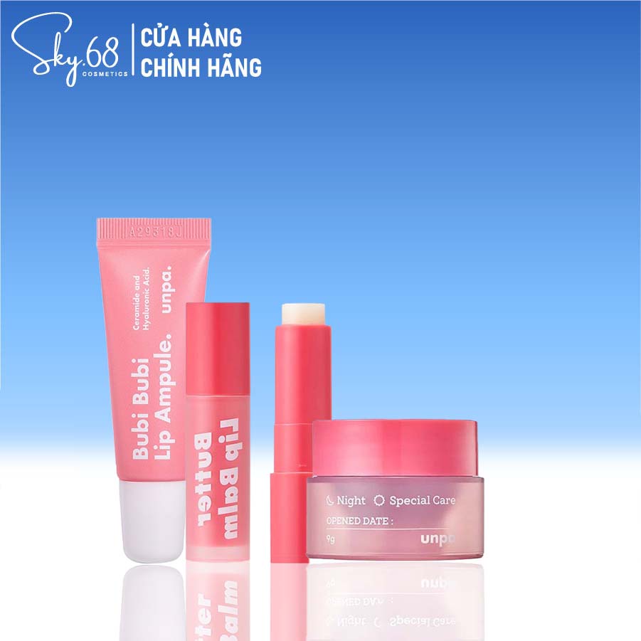 Bộ 3 Sản Phẩm Dưỡng Môi Unpa Bubi Bubi Lip (Dưỡng Môi 10g - Mặt Nạ Môi 9g - Son Dưỡng Môi 3.8g)