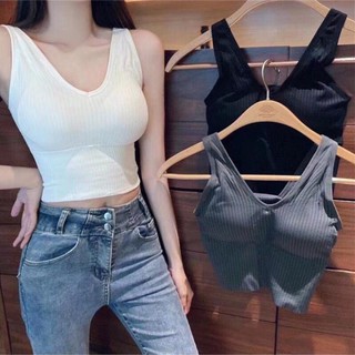 (BIGSIZE) Bra Dài. Áo Croptop thun gân tăm (kèm sẵn mút ngực) ྇