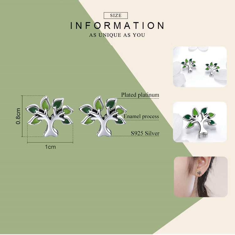 Khuyên tai Bamoer SCE409 bằng bạc 925 thiết kế hình cây thời trang cho nữ