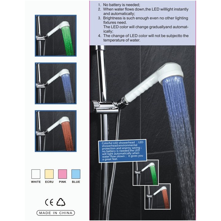 Vòi sen đèn LED tự sáng cảm ứng nhiệt đổi màu, nhựa màu đầu tròn. vs9