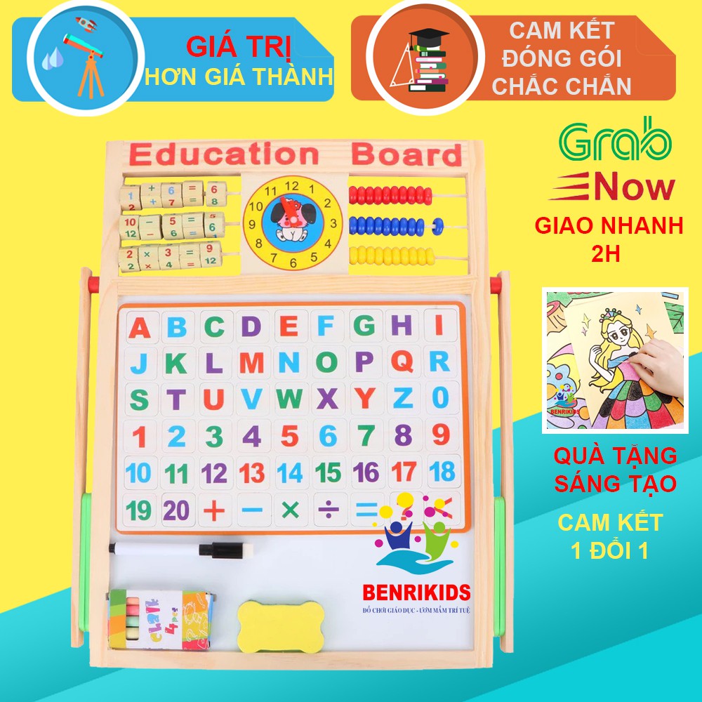 Đồ Chơi Gỗ Thông Minh,Bảng Nam Châm 2 Mặt Education Board Giúp Trẻ Học Chữ Cái,Số Đếm Và Phép Tính Tặng Tranh Cát