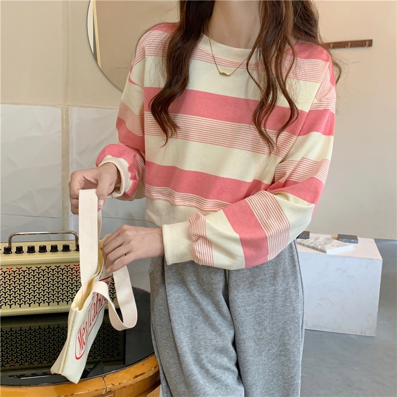 Áo thun nữ NZN dài tay sọc ngang thời trang Hàn Quốc mới