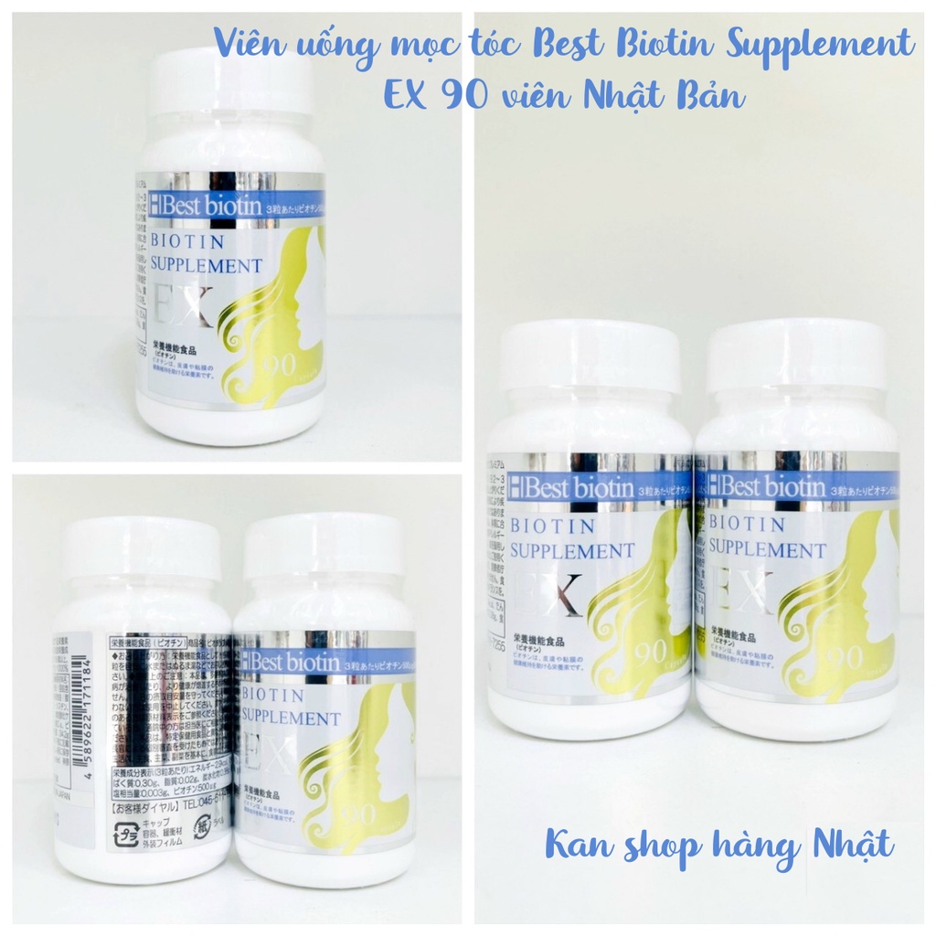Viên uống hỗ trợ mọc tóc Best Biotin Supplement EX Nhật Bản, hộp 90 viên | 4589622171184 | Kan shop hàng Nhật
