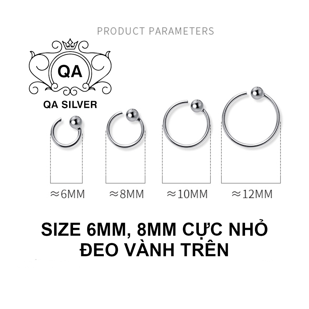 Khuyên tai bạc bi móc chữ C bông tai tròn kẹp vành tối giản S925 C-SHAPED Silver Earrings QA SILVER EA190505
