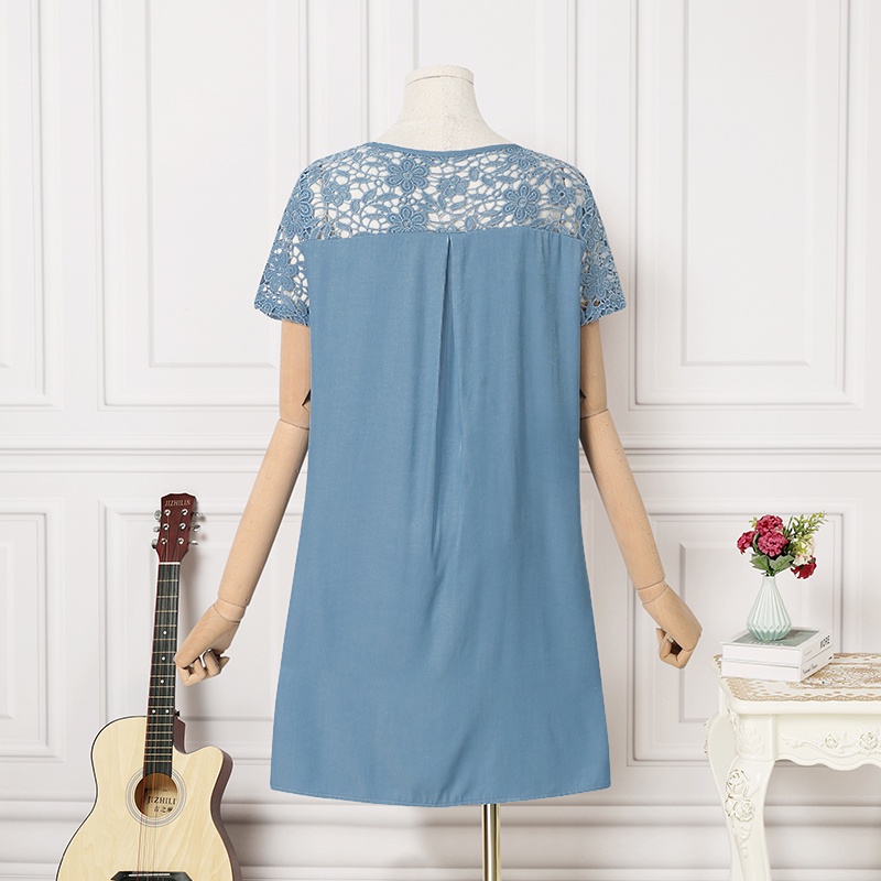 Zanzea Đầm Mini Tay Ngắn Cổ Tròn Phối Ren Thời Trang Cho Nữ