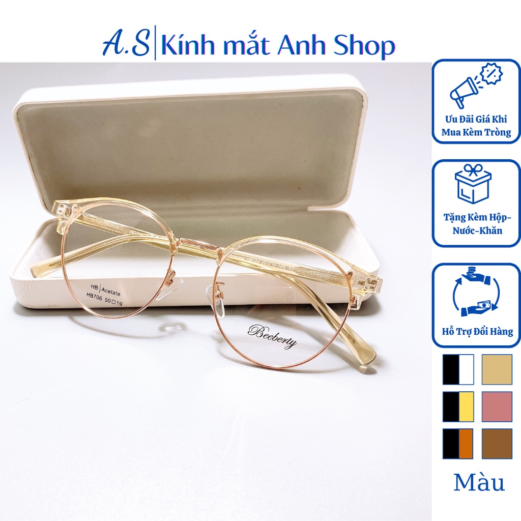 Gọng kính cận tròn to thời trang chất liệu hợp kim 706