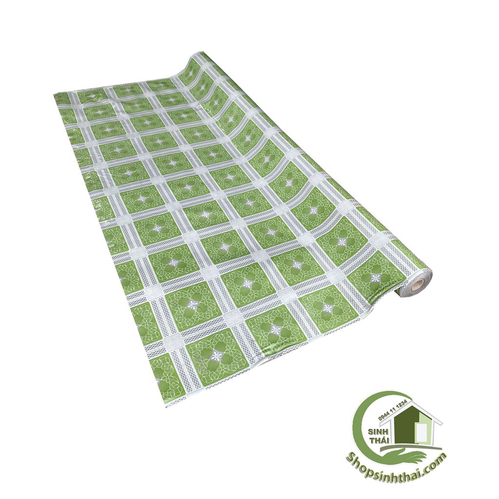 Thảm simili lót trải sàn ô vuông xanh lá kẻ sọc trắng - thảm nhựa pvc- 1m² - khổ 1m