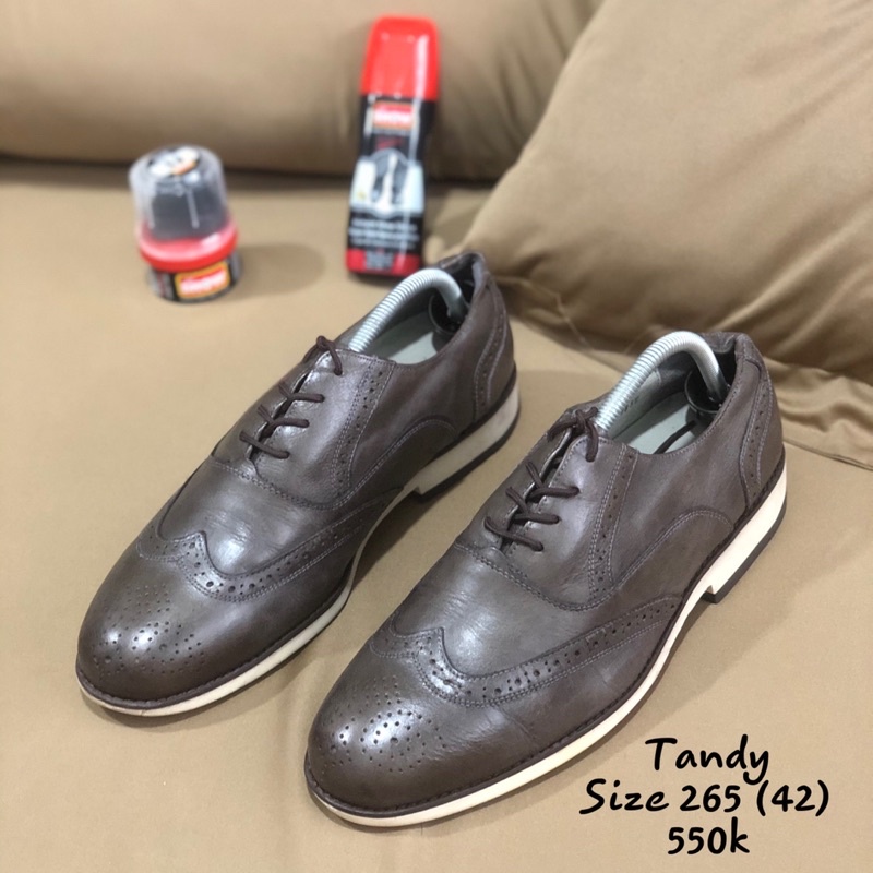 [Giày 2hand] [Size 42] [TonaShoe] Giày Tây Kiểu Dáng Wingtips Broughe Thương Hiệu Tandy Da Bò Bóng Màu Xám