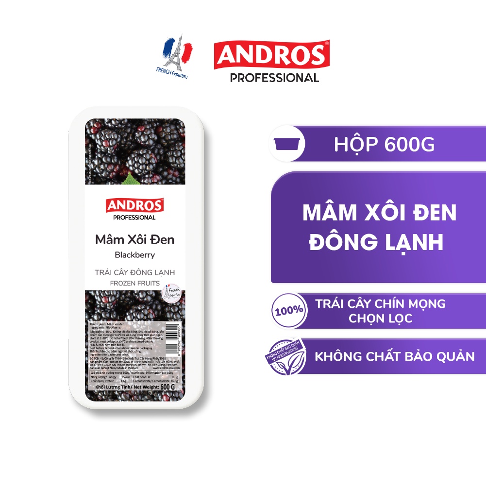 Mâm Xôi Đen Đông Lạnh - Không chất bảo quản - Trái cây đông lạnh ANDROS IQF - 600g - [Chỉ giao HCM]