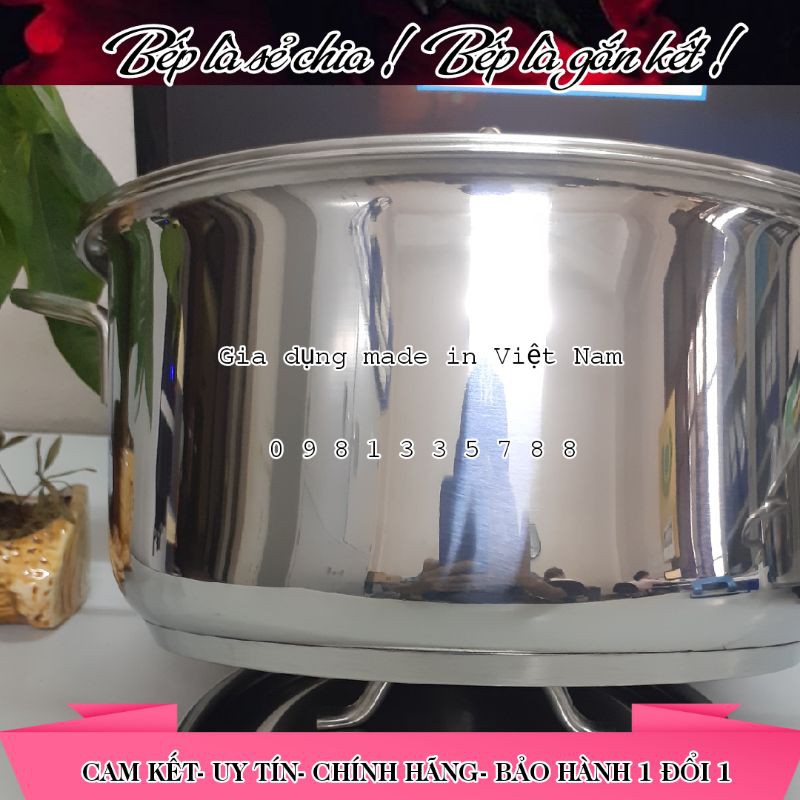 Nồi inox 3 đáy size 16, 18, 20, 22, 24, 26, 28, 30, 32 Vietcook sử dụng trên bếp từ