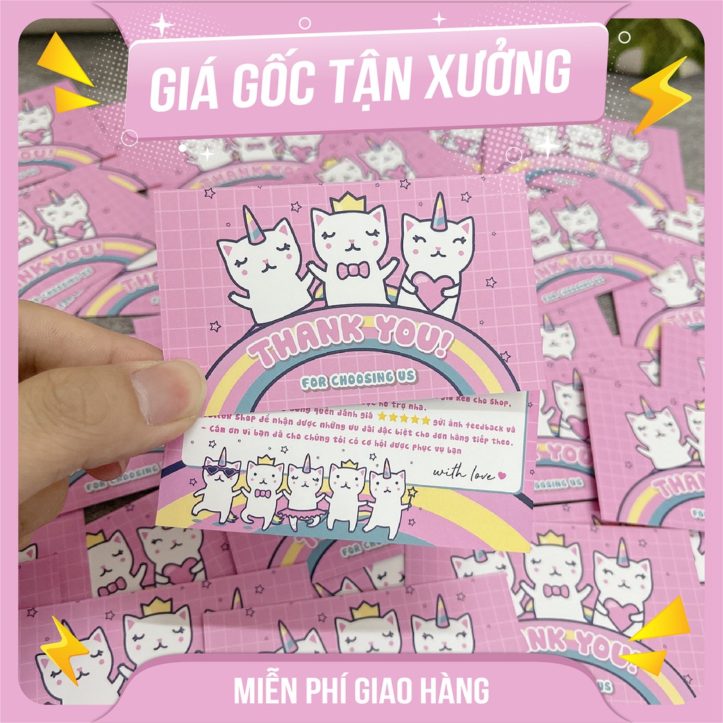 Phiếu cảm ơn, Card cảm ơn 3 con mèo, Card thank you siêu dễ thương