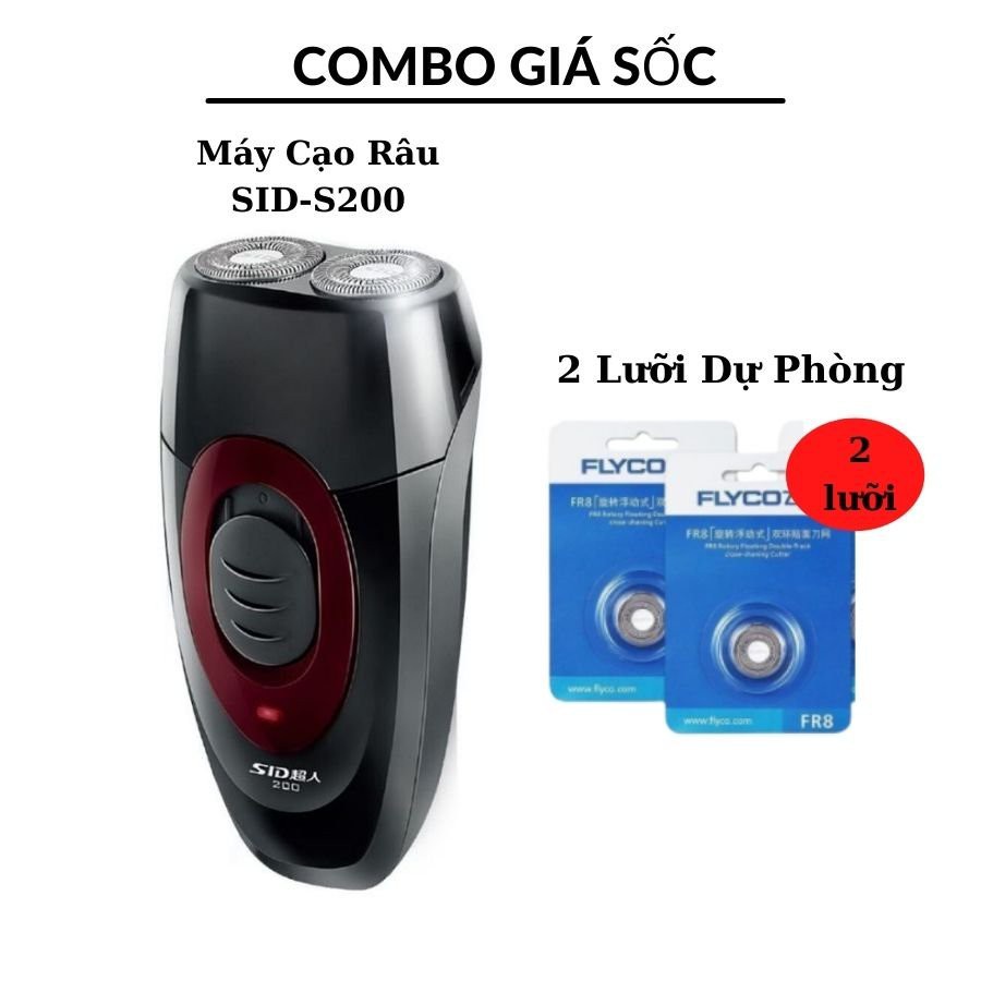 Combo Máy Cạo Râu SID-S200 và Bộ 2 Lưỡi Cạo Dự Phòng FLYCO R8 (HUY MÁY CẠO RÂU)