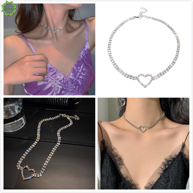 Vòng cổ mặt trái tim đính đá toàn diện phong cách Hàn Quốc