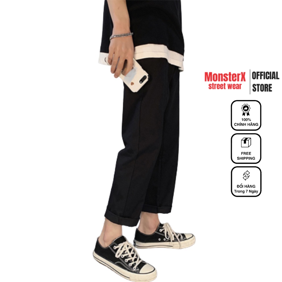 Quần Dài Kaki unisex Monster X Street Basic nam nữ cạp chun ống rộng phong cách Hàn Quốc ulzzang