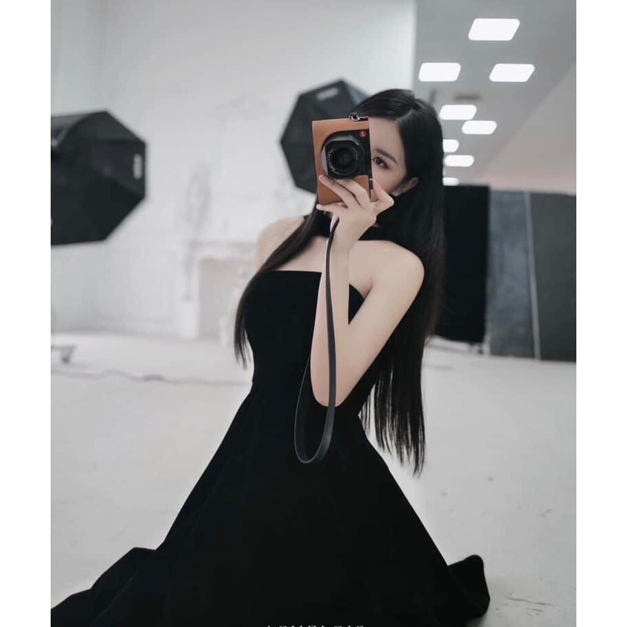 Váy Dự Tiệc, Đầm Dự Tiệc Váy Đen Nhung Cao Cấp Dáng Xòe Dây Cổ Nơ Lưng Sang Chảnh Hàng Thiết Kế - De Mila V78 | BigBuy360 - bigbuy360.vn