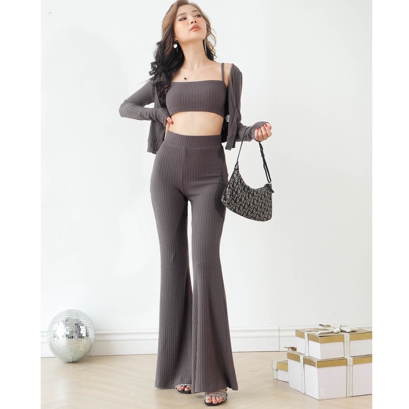 Quần loe len gân cạp cao thiết kế Christina Knit Flare Pants Mia Ritta Q389