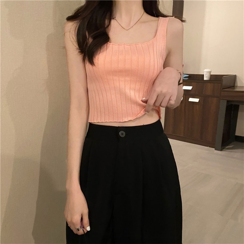 Brroa Áo Croptop Dệt Kim Mỏng Màu Trơn Đơn Giản Phong Cách Hàn Quốc Cho Nữ