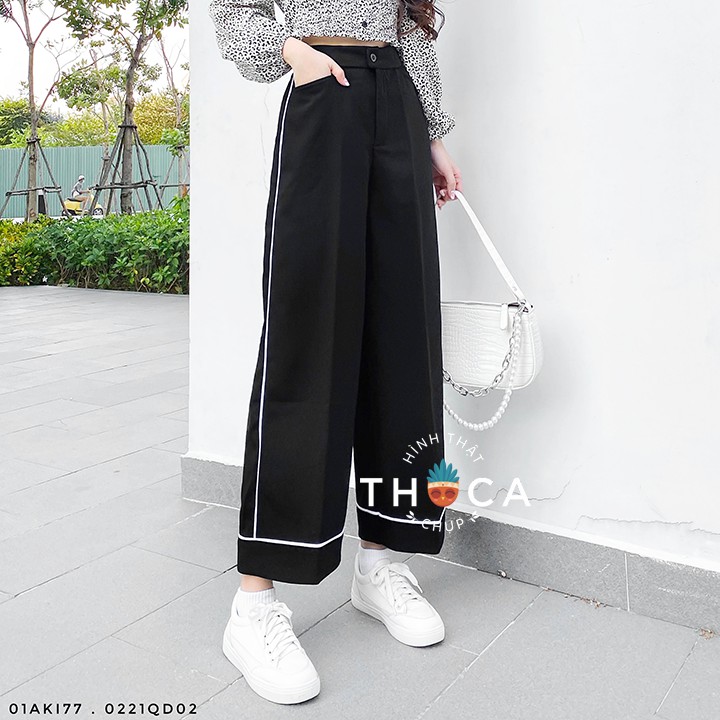 Quần ống rộng viền trắng túi xéo form lở THOCA HOUSE rộng rãi, thoải mái, mặc thoáng mát, vải cao cấp loại tốt