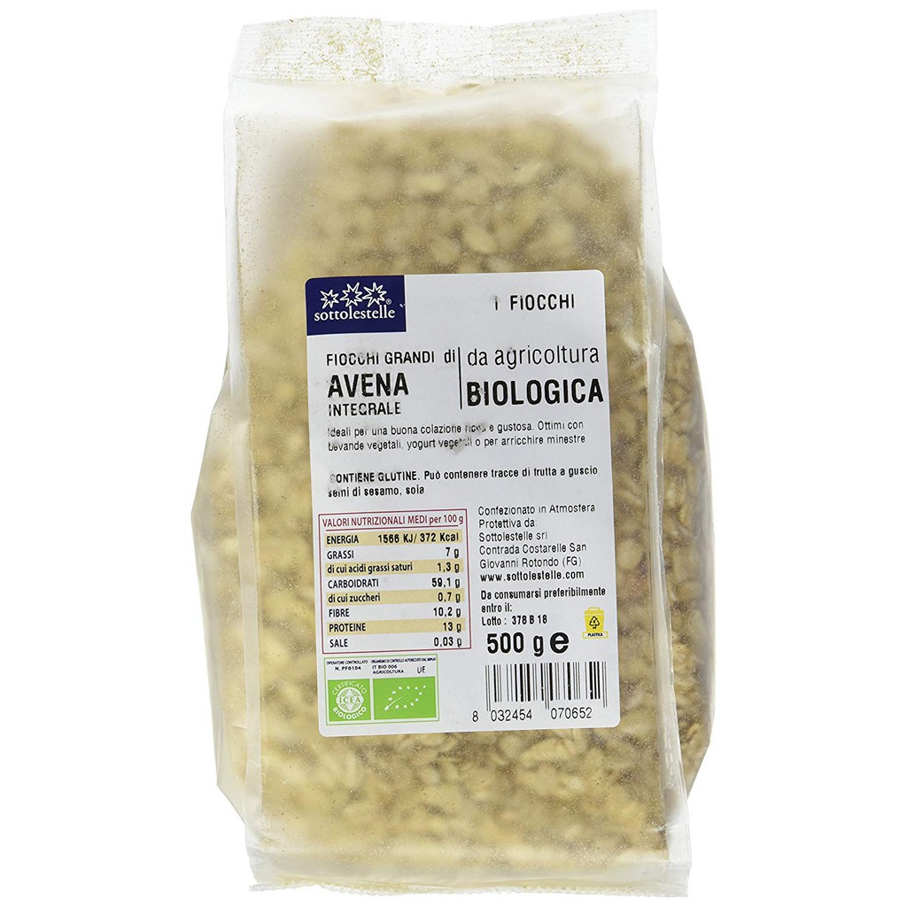 Yến mạch cán dẹp hữu cơ 500g Sottolestelle