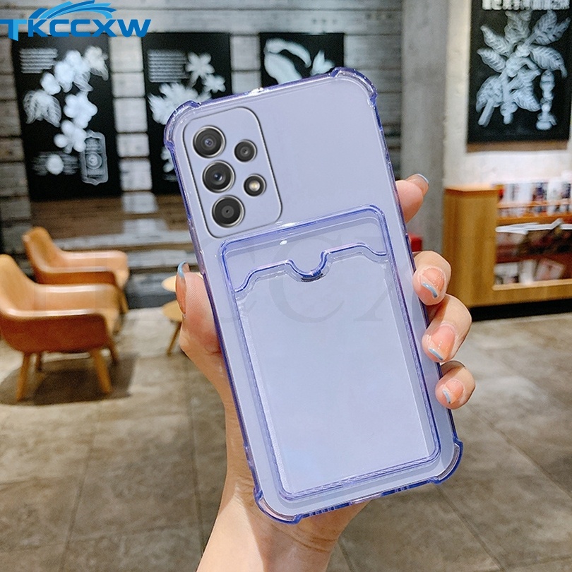 Ốp Điện Thoại Dẻo Trong Suốt Có Ngăn Đựng Thẻ Độc Đáo Chống Sốc Cho Samsung Galaxy A42 A52 A52S A72 A32 A22 A12