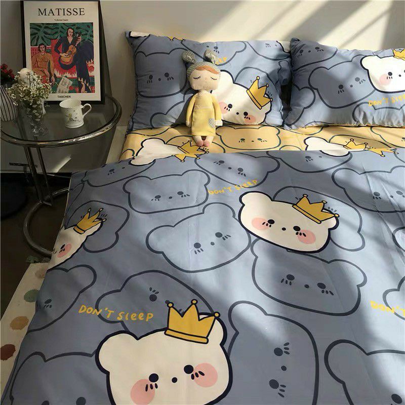 Bộ chăn ga gối cotton poly Gấu Vương Miện