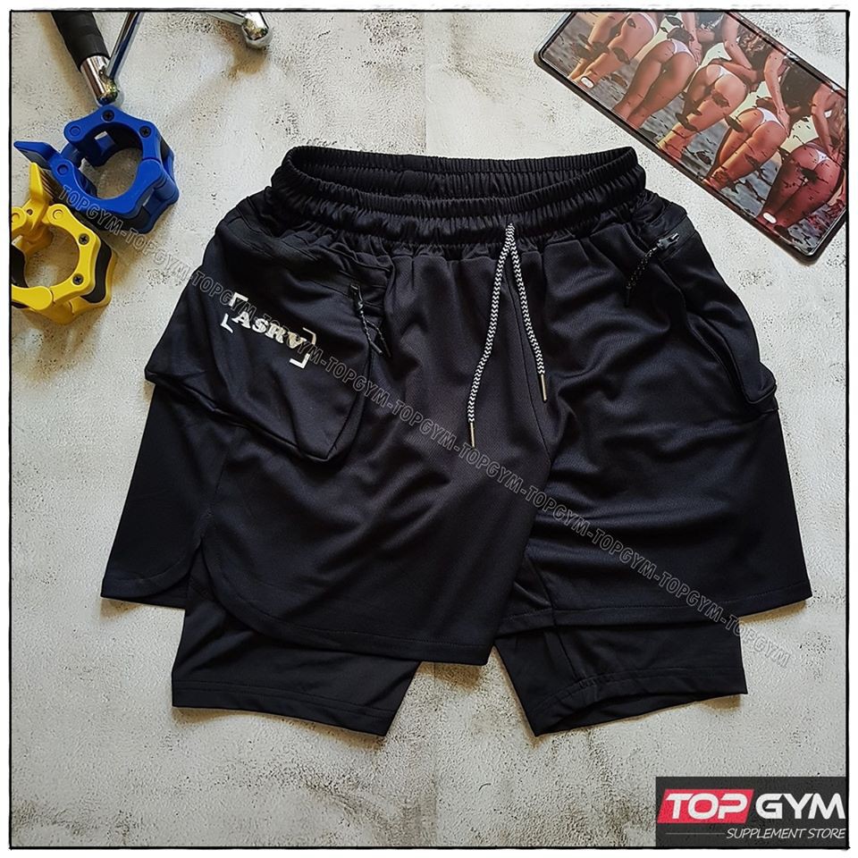 [XẢ HÀNG] Quần Tập Nam Quần Tập Gym nam Quần Tập Gym 2 Lớp Quần Thể Thao Nam Màu Đen Trơn