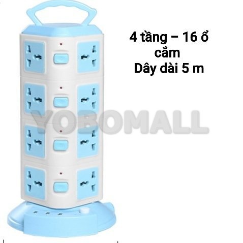 Ổ Cắm Điện Đa Năng Hình Tháp Có Tay Cầm Nhiều Tầng  Dây Dài 3 và 4,5M Chịu Tải 2500W Tích Hợp 3 Cổng USB - Yobomall