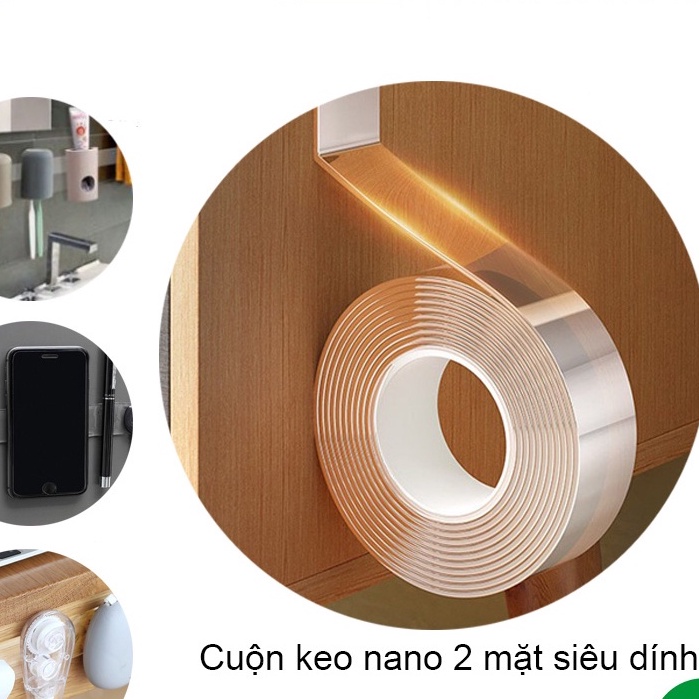 Băng Dính 2 Mặt Trong Suốt Dài 3m, Băng Keo Nano Dán Siêu Dính Các Bề Mặt