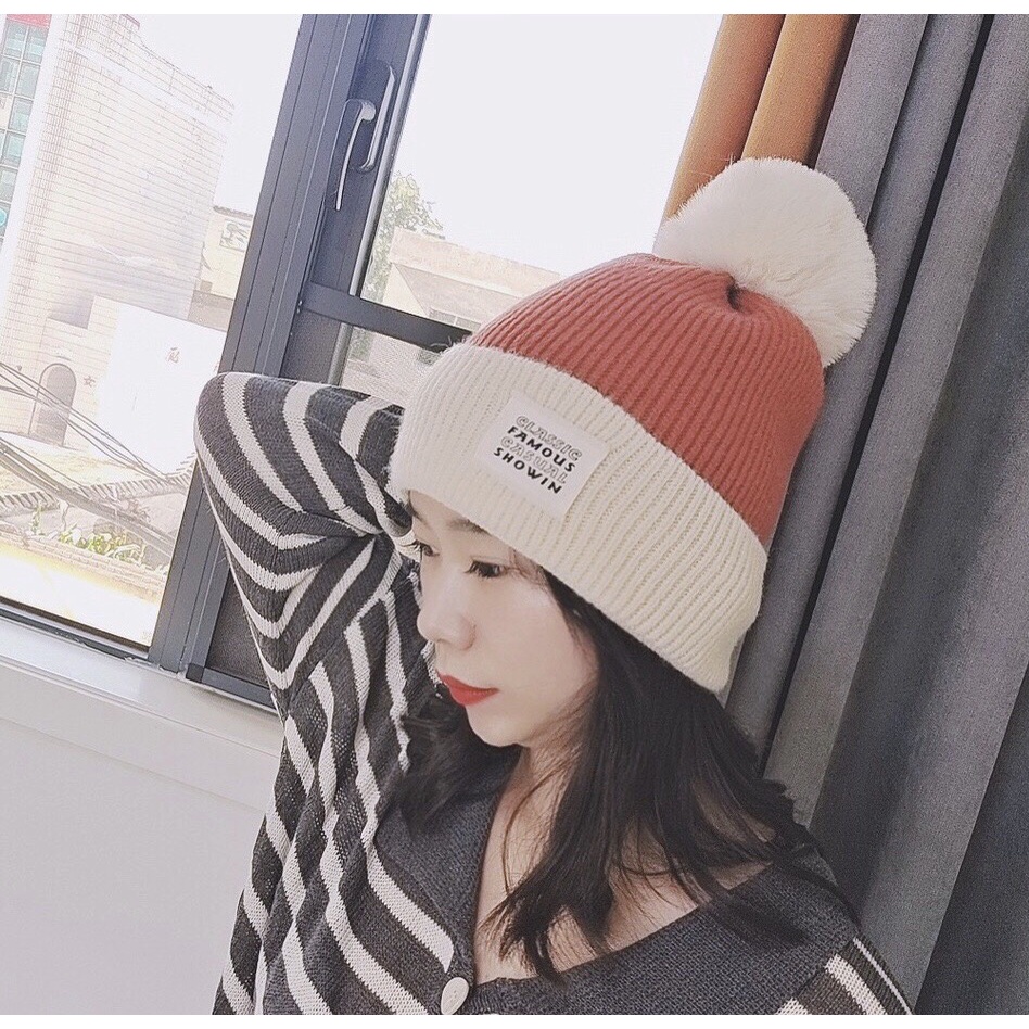 Mũ len dệt kim quả bông unisex Famous