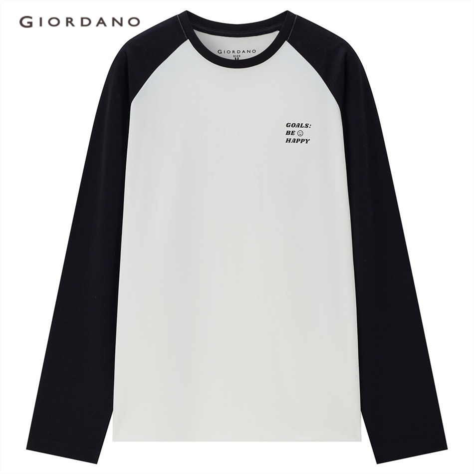 Áo thun GIORDANO 13322750 tay dài cổ tròn màu tương phản cá tính phối hình chữ A giản dị cao cấp thường ngày cho nữ