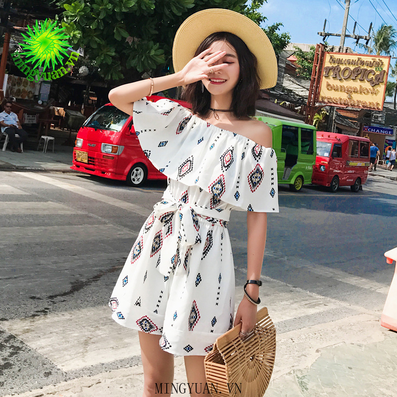 ( Mingyuan )New one-shoulder beach slim dress