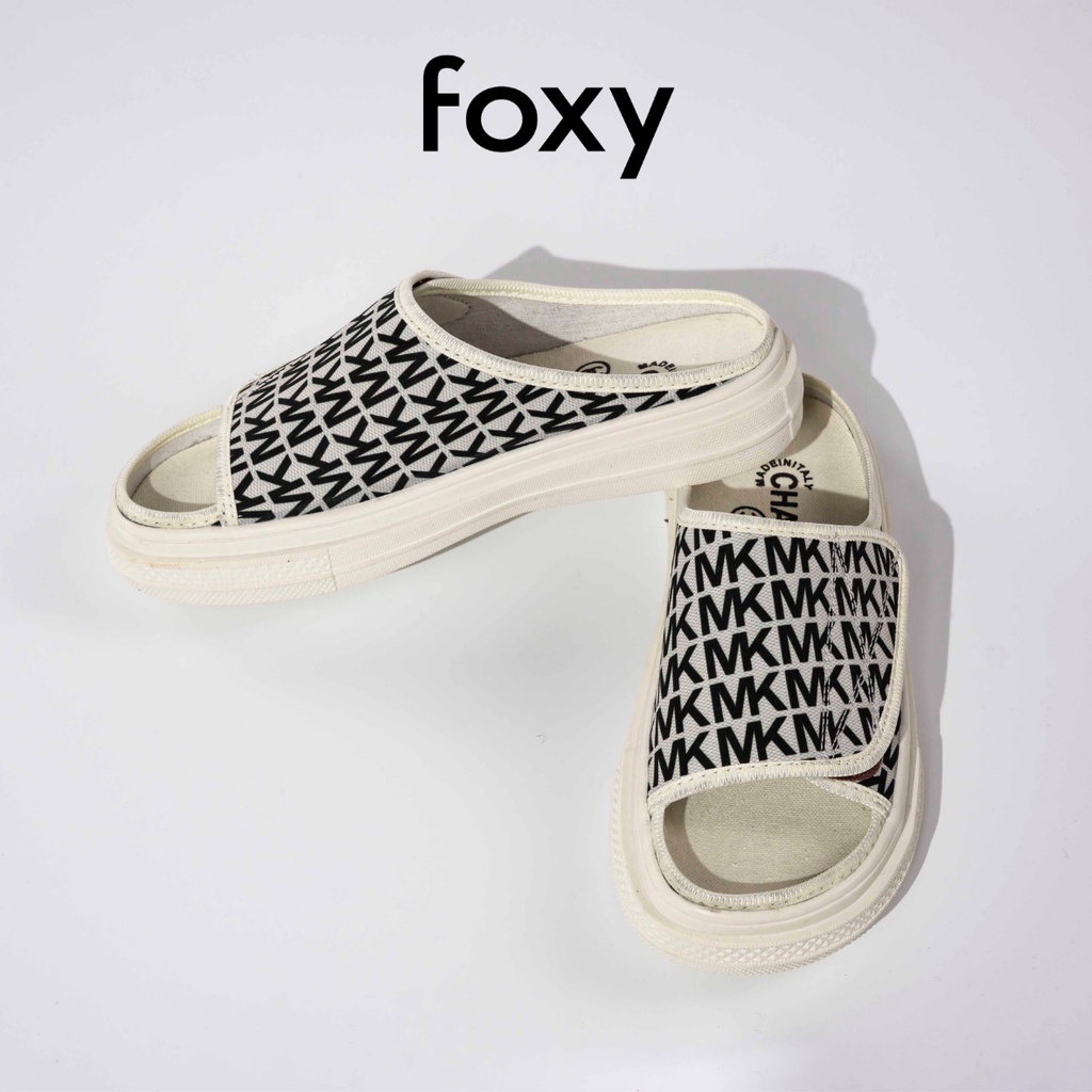 Dép Sục Nữ Quai Dán Ngang Form Dáng MK Thời Trang Hở Mũi Màu Ghi Đen Foxy - FOM006