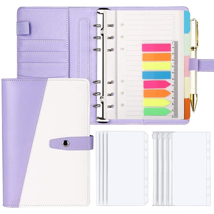 A6 Budget Binder Money Organizer for Cash, Portable Money Saving Binder, Binder Cover with Zipper Pockets