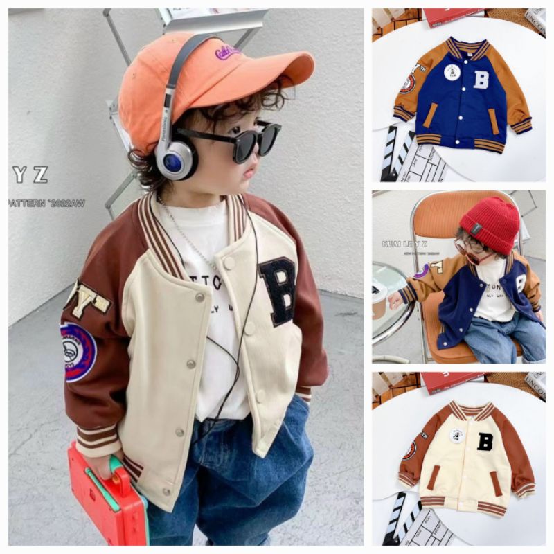 Áo khoác bomber bóng chày bé trai size nhí chất nỉ da cá