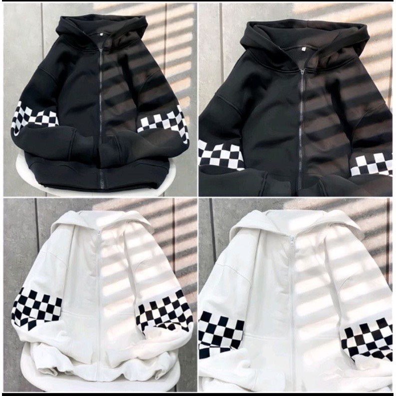 Áo khoác in tay Caro Chất nỉ cottong fom thụng