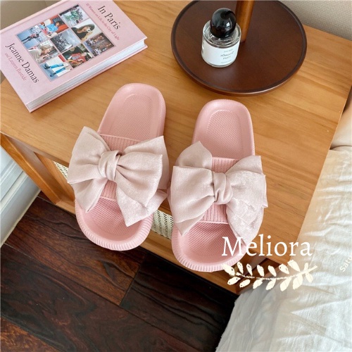 Dép bánh mì ⚡ĐẾ 4CM - SẴN ⚡quai ngang đính nơ trong nhà chống trượt phiên bản nơ vải voan óng