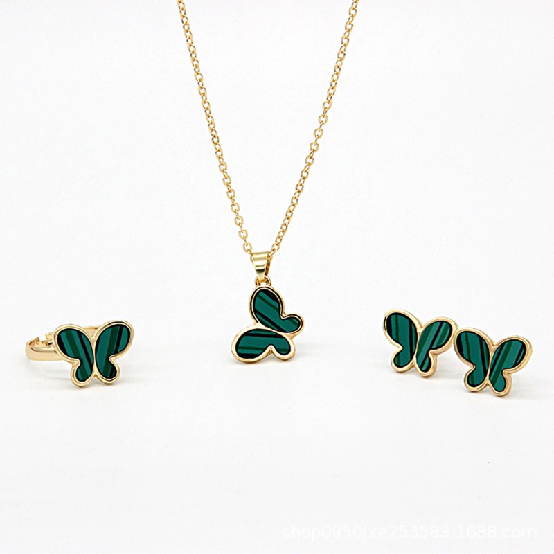 Bộ 3 Món Trang Sức Gồm Nhẫn / Bông Tai / Dây Chuyền Hình Bướm Cho Nữ