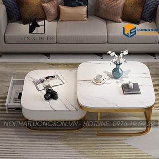 [Freeship HN] Bàn trà đôi mặt đá có ngăn kéo BT34