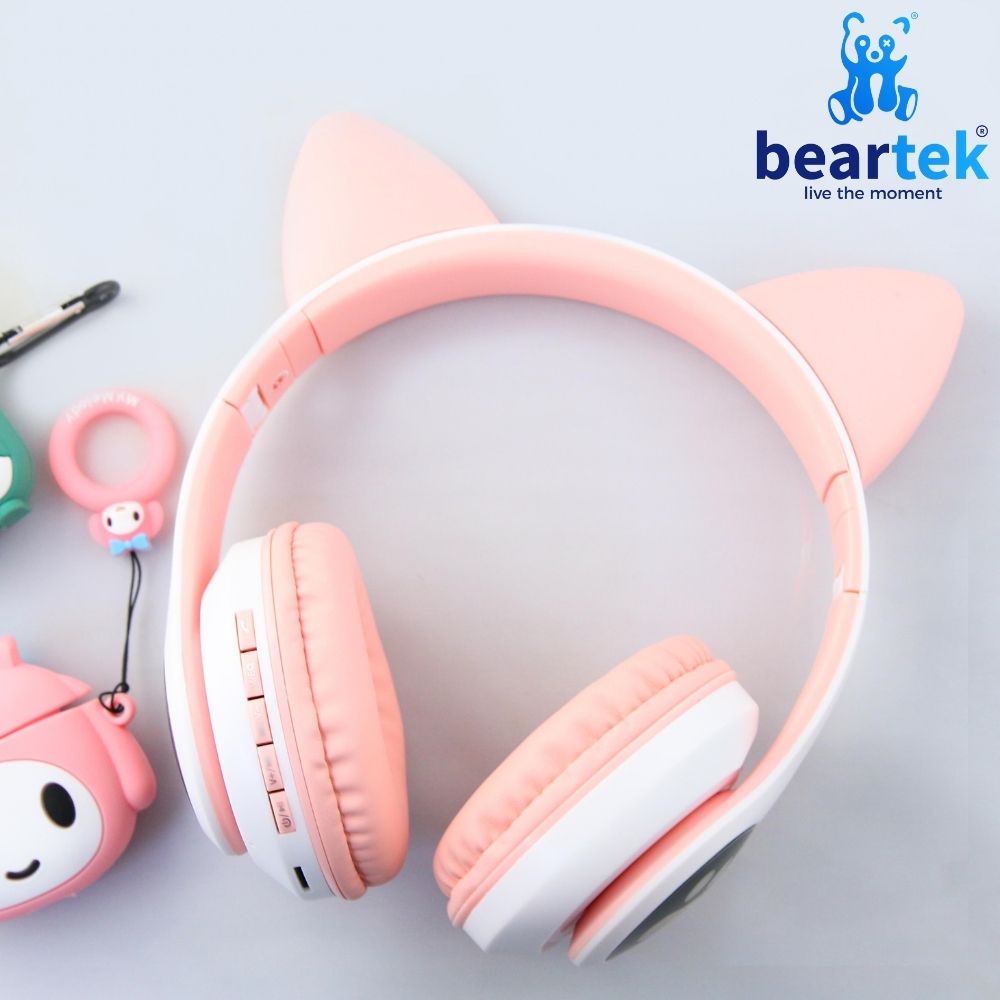 Tai Nghe Beartek B28 Kết Nối Bluetooth, Headphone Tai Mèo Dễ Thương Có Mic, Âm Bass Mạnh Mẽ- BH 12 tháng