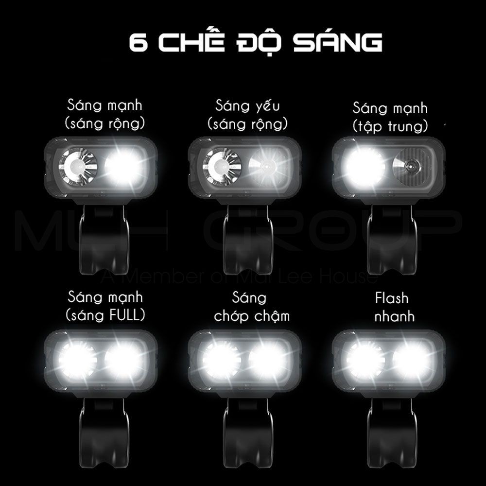 Đèn Xe Đạp Siêu Sáng Với 2 Bóng Led T6 6 Chế Độ Sáng Chống Nước Tích Hợp Sạc Dự Phòng Nhôm Nguyên Khối Cao Cấp MLH