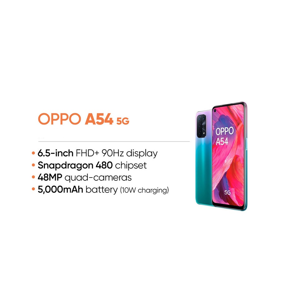Điện Thoại OPPO A54 5G 4GB/64GB - Chip Qualcomm Snapdragon 480 - Màn hình 6.5&quot; 90Hz -  Sạc nhanh 18W - Hàng nhập khẩu