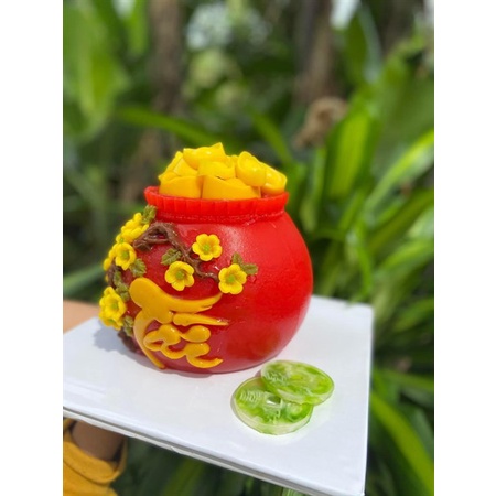 Khuôn silicon chữ Tết Xuân Tài Lộc Phúc Thọ làm bánh rau câu 4D, rau câu Hũ Vàng