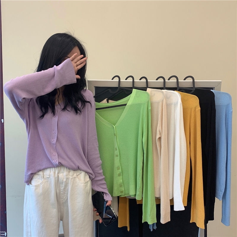 Áo Cardigan Dệt Kim Tay Dài Cổ Chữ V 12905