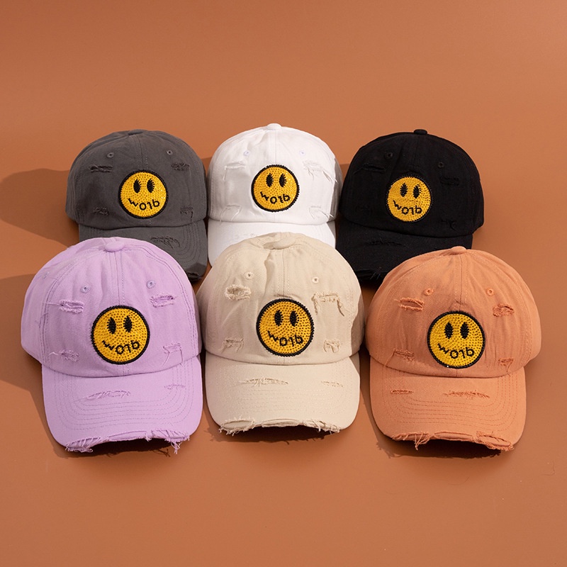 Mũ lưỡi trai LINJW vải cotton thêu hình mặt cười che nắng dành cho nam và nữ