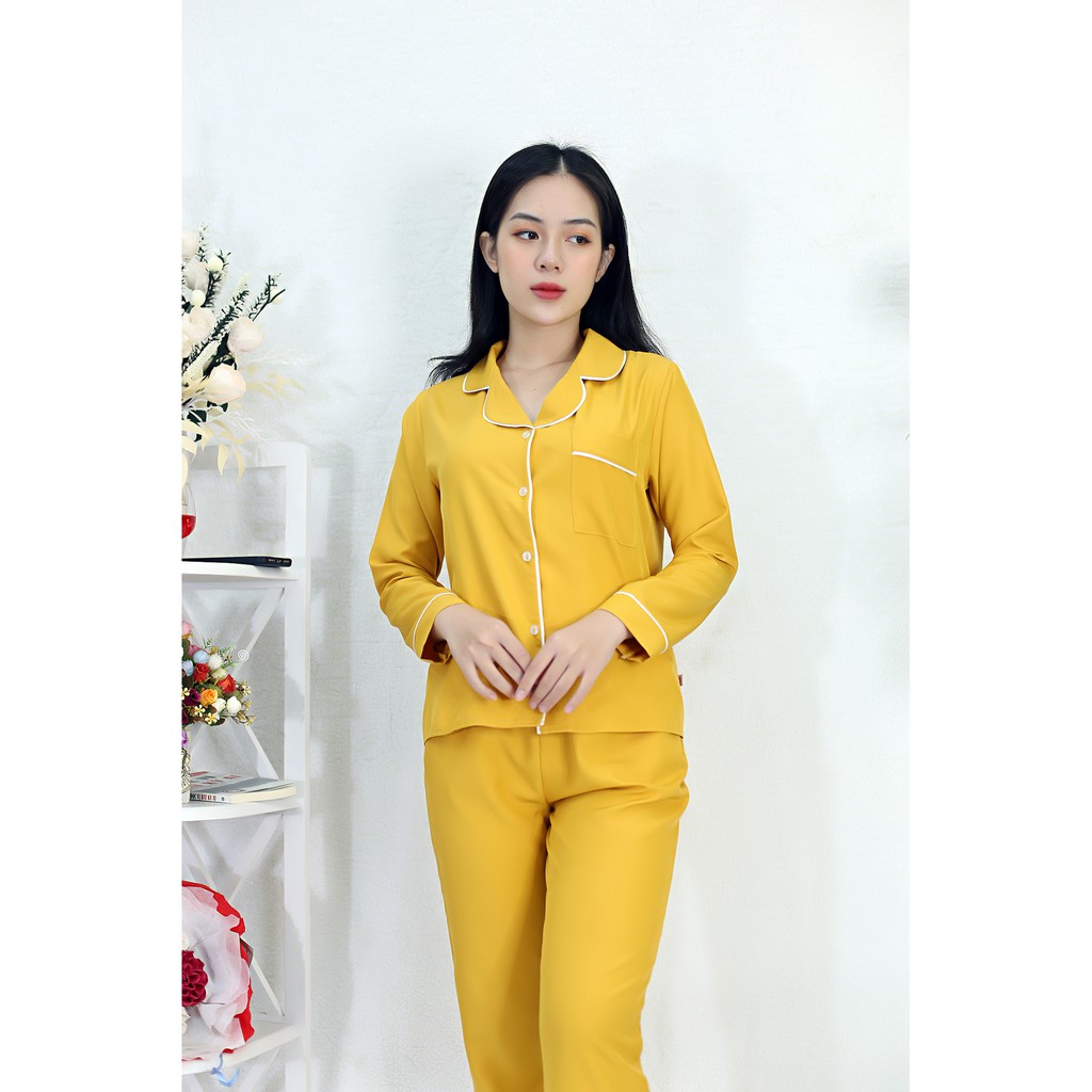 Đồ Bộ Pijama nữ mặc nhà P2 VÀNG quần dài tay dài Lụa 108 thoải mái nhẹ nhàng